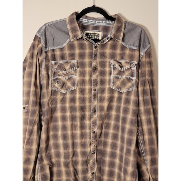 NWOT BKE Vintage Mens XL Long Sleeve Western Shirt Pearl Snap Plaid Athletic Fit - Picture 3 of 6